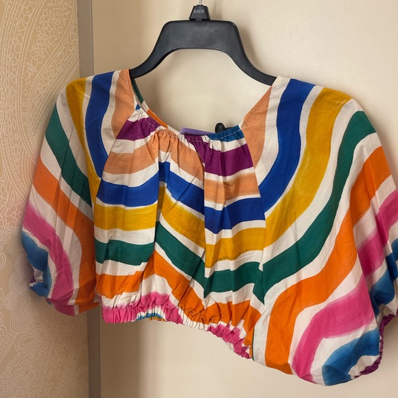 FARM Rio Dancing Stripes cropped printed cotton-poplin top - Picture 4 of 4